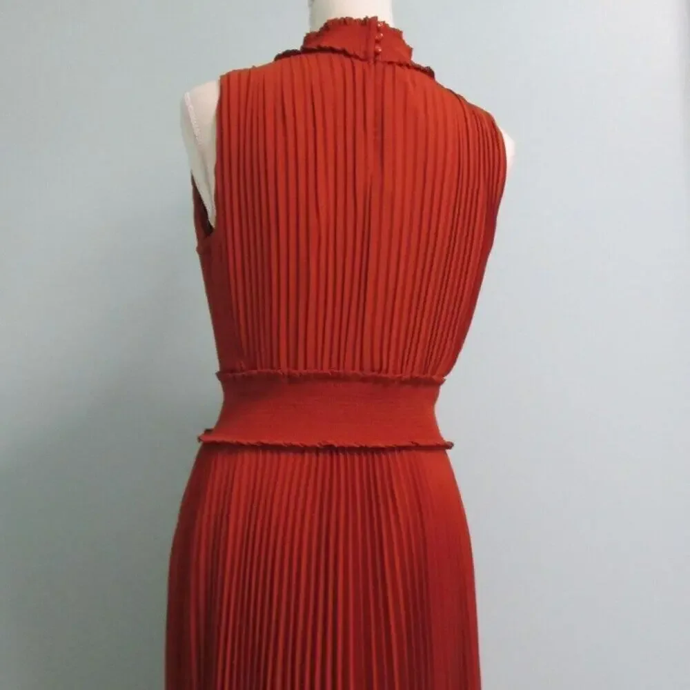 Nanette Lapore Pleated Sleeveless Smock Neck & Waist Midi Dress-Sienna-10-EUC - Picture 2 of 16